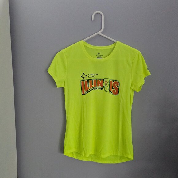 Nike Dri-Fit Illinois Marathon Running Tech Tee - Volt Yellow - Picture 1 of 4